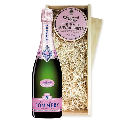 Pommery Rose Brut Champagne 75cl And Pink Marc de Charbonnel Chocolates Box